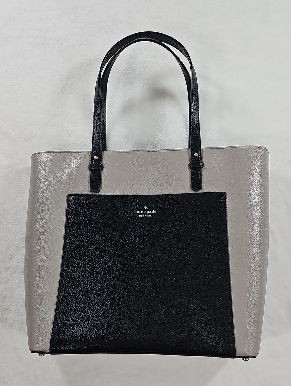 Kate Spade New York Grey Black Colorblock Pebbled Leather Tote Bag Shoulder Bag